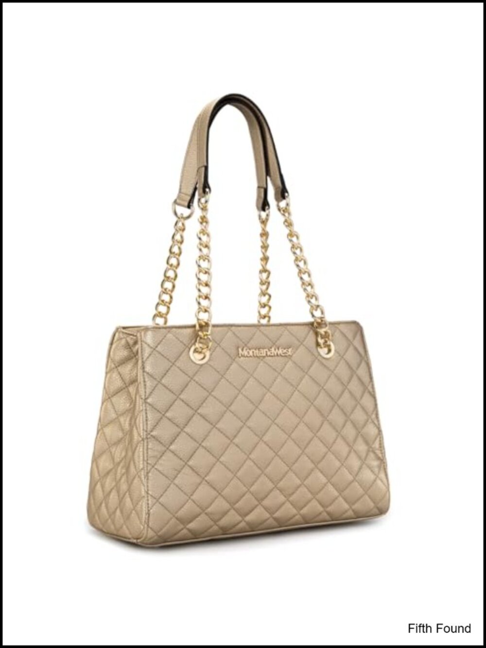 Quilted Chain Shoulder Tote Bag Fits 13" Laptop Multiple Pockets